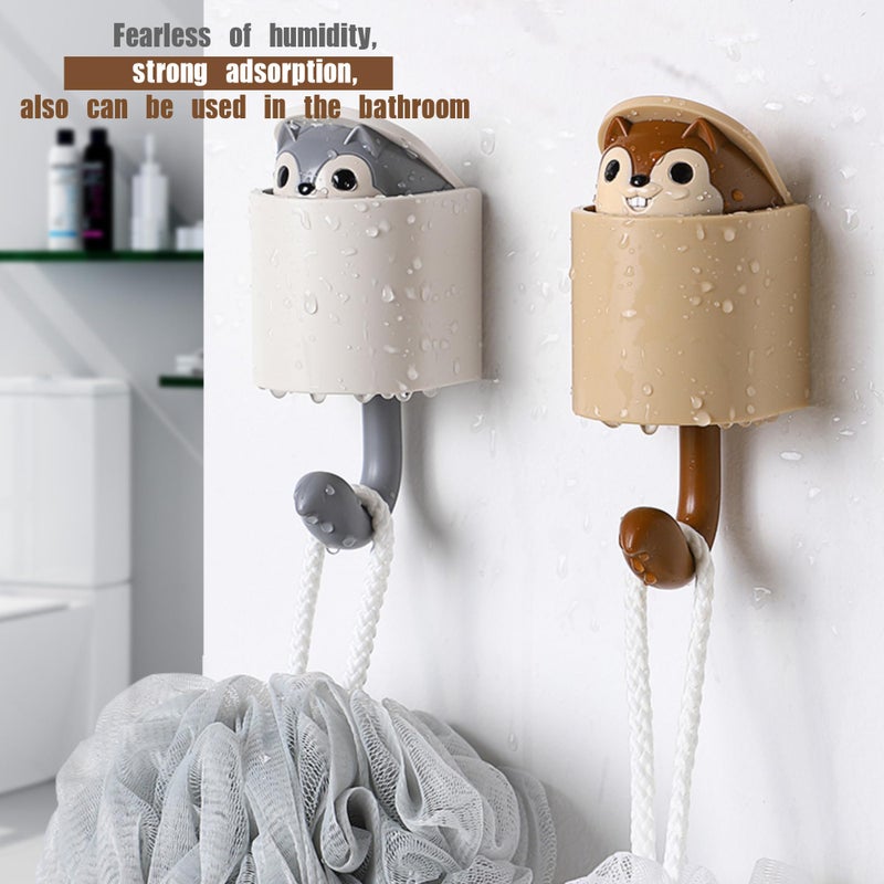 GCFTIFF 2 Pcs Creative Squirrel Cute Pet Key Holder Wall Mount, Keychain Command Hooks,siding Hooks,Hook for Coat, Scarf, Hat, Towel, Bag, Utility Hook for Wall Hanging Decorations (Coffee&Gray) - Image 5