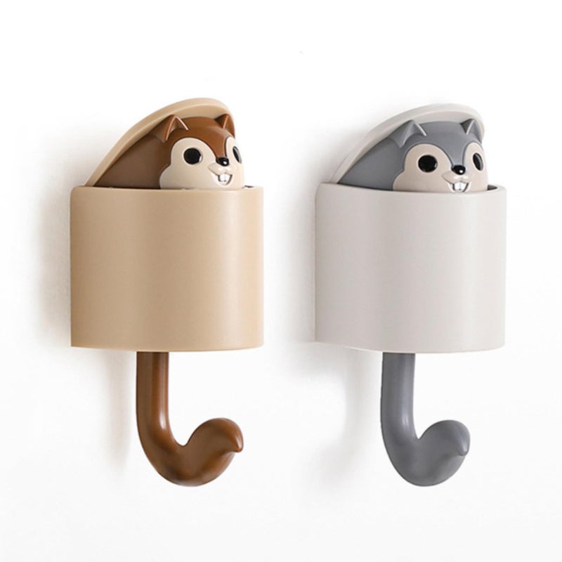 GCFTIFF 2 Pcs Creative Squirrel Cute Pet Key Holder Wall Mount, Keychain Command Hooks,siding Hooks,Hook for Coat, Scarf, Hat, Towel, Bag, Utility Hook for Wall Hanging Decorations (Coffee&Gray) - Image 1