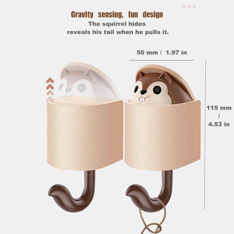 GCFTIFF 2 Pcs Creative Squirrel Cute Pet Key Holder Wall Mount, Keychain Command Hooks,siding Hooks,Hook for Coat, Scarf, Hat, Towel, Bag, Utility Hook for Wall Hanging Decorations (Coffee&Gray) - Image 4