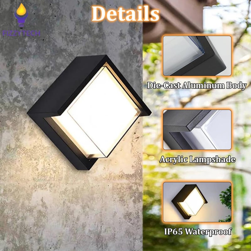 fizzytech IP65 Waterproof LED Outdoor Wall Light 6W – Modern Aluminum Wall Lamp for Garden, Balcony, Patio – Fancy Decorative Exterior Lighting (Square Half/Warm White) - Image 3