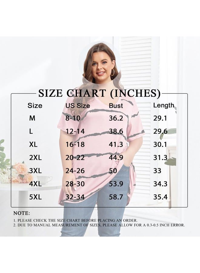 POPYOUNG Women's long Tunic Tops to Wear with Leggings Summer Short Sleeve Loose Fit Dressy Shirts M-5XL, V-short Sleeve-blue Tie Dye, XXL - Image 5