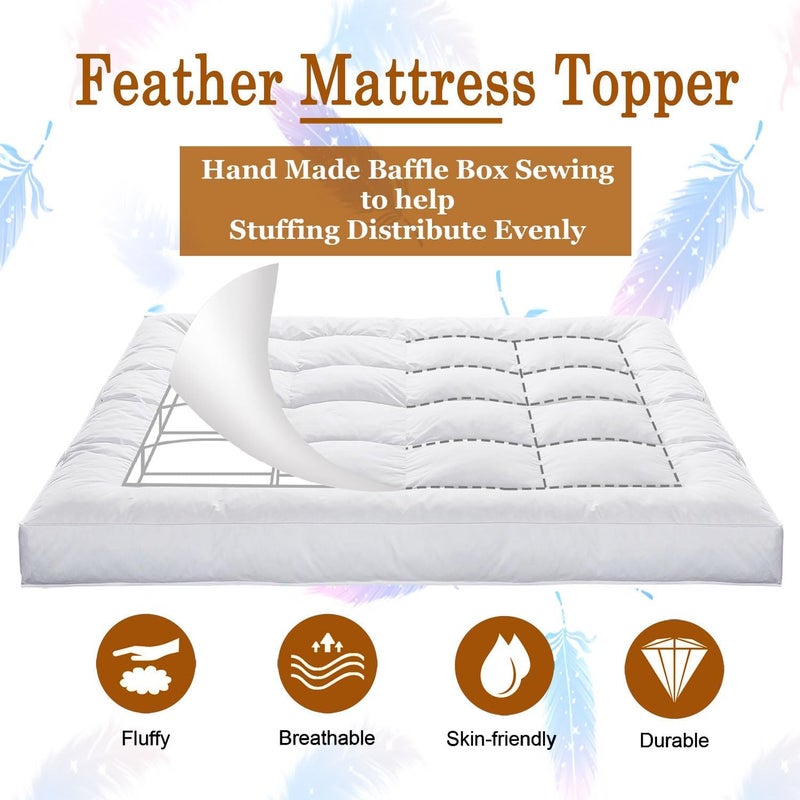 WhatsBedding 5 Inch Duck Feather Bed Mattress Topper, 100% Cotton Extra Thick Mattress Pad, 2500gsm Overfilled Pillow Top, Hotel Collection - Image 4