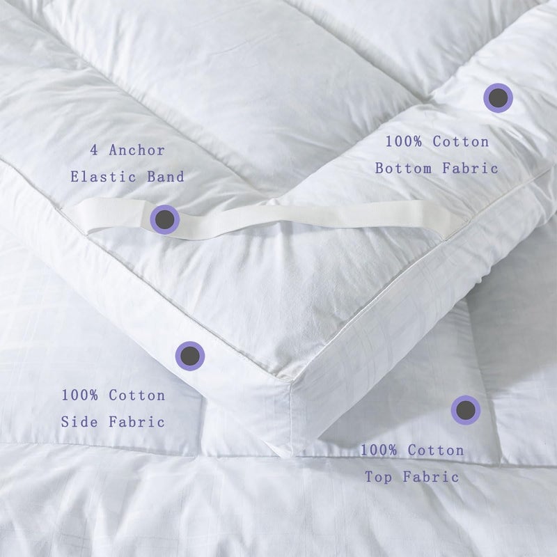 WhatsBedding 5 Inch Duck Feather Bed Mattress Topper, 100% Cotton Extra Thick Mattress Pad, 2500gsm Overfilled Pillow Top, Hotel Collection - Image 5
