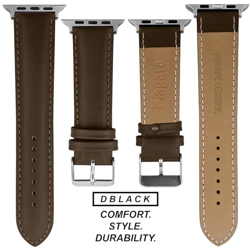 DBLACK ‘’NAGATA2’’ Compatible with Apple Watch Strap 42mm 44mm 45mm 46mm 49mm, Leather Watch Strap, Full Padded with Strong stitching, Matte Finish Watch Belt for iWatch Series 10 9 8 7 6 5 4 3 2 1 SE/SE2 and Ultra 2/Ultra (Watch is Not Included) (Brown, 42mm 44mm 45mm 49mm / Silver) - Image 3