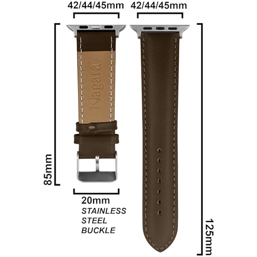 DBLACK ‘’NAGATA2’’ Compatible with Apple Watch Strap 42mm 44mm 45mm 46mm 49mm, Leather Watch Strap, Full Padded with Strong stitching, Matte Finish Watch Belt for iWatch Series 10 9 8 7 6 5 4 3 2 1 SE/SE2 and Ultra 2/Ultra (Watch is Not Included) (Brown, 42mm 44mm 45mm 49mm / Silver) - Image 2