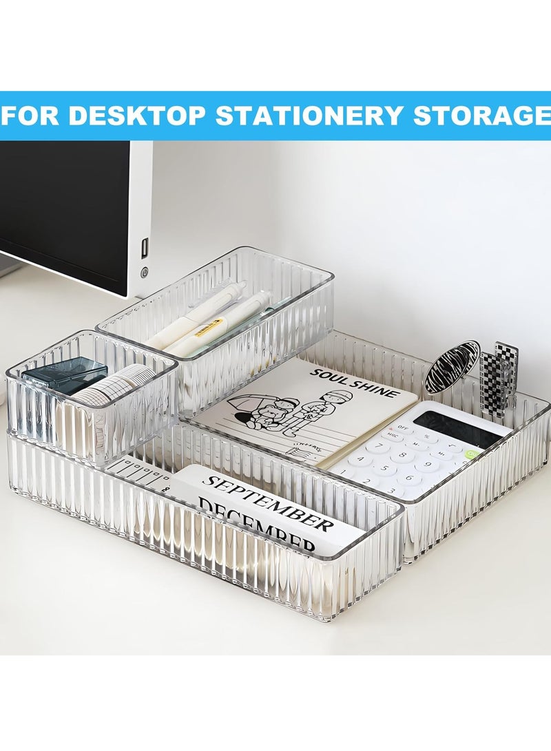 XiuWoo 7 Pcs Thick Anti-Slip Clear Durable Plastic Desk Drawer Organizer, Divider Vanity Tray Bin Organizer, Storage Bins, Bathroom Drawer Tray, Set for Bedroom Dresser Makeup Kitchen Utensil Office - Image 3