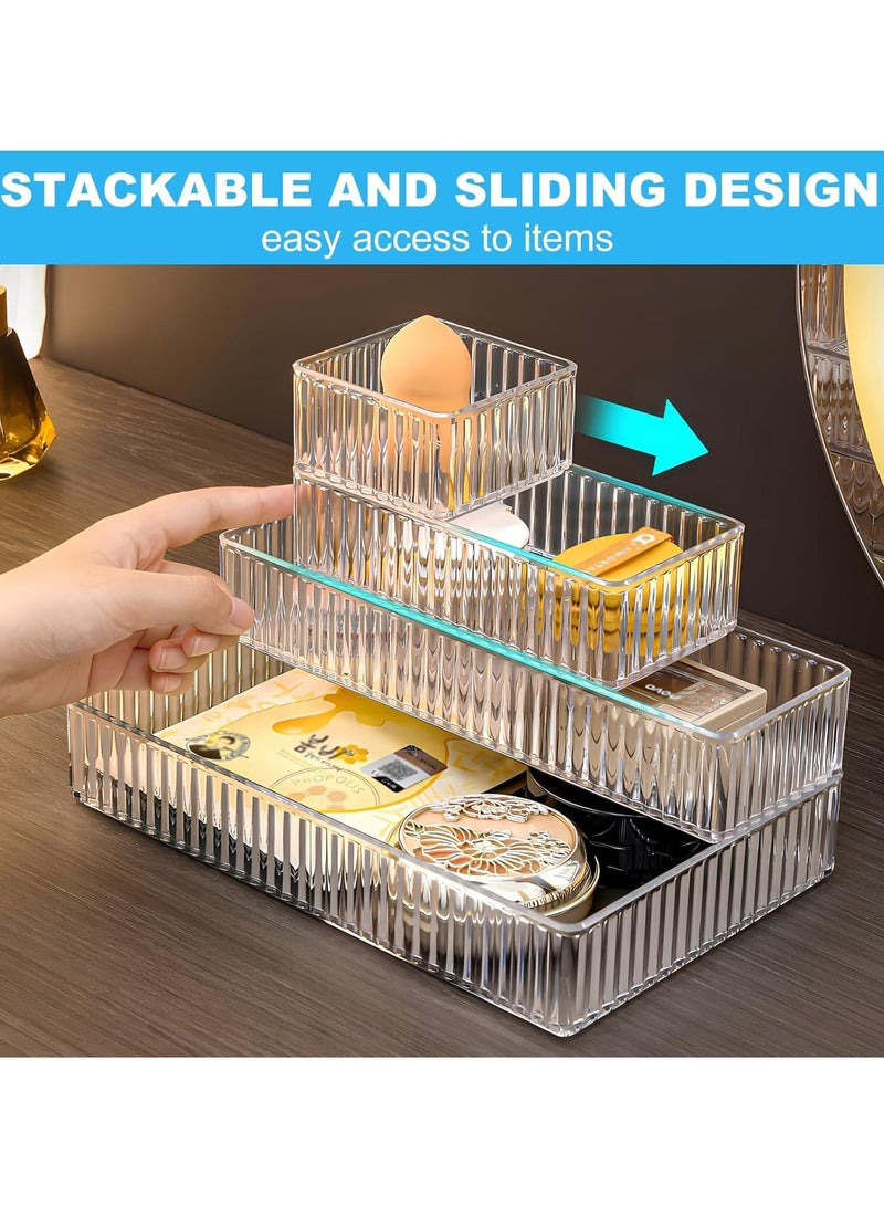 XiuWoo 7 Pcs Thick Anti-Slip Clear Durable Plastic Desk Drawer Organizer, Divider Vanity Tray Bin Organizer, Storage Bins, Bathroom Drawer Tray, Set for Bedroom Dresser Makeup Kitchen Utensil Office - Image 5