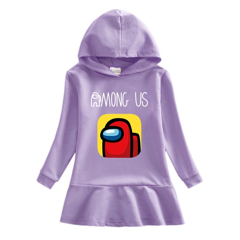 2023 Among Us Children'S Hooded Sweatshirt Dress Cartoon Girl Baby Western Style Dress - Image 4