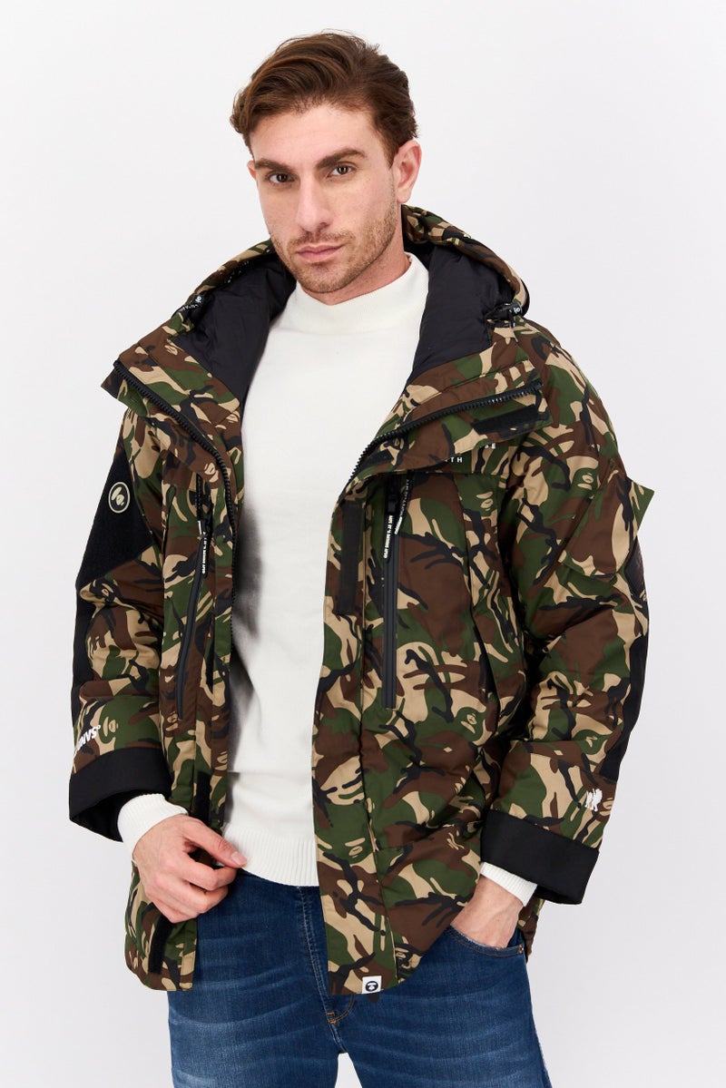 Aape By A Bathing Ape Men Camouflage Puffer Jacket, Olive Combo - Image 1