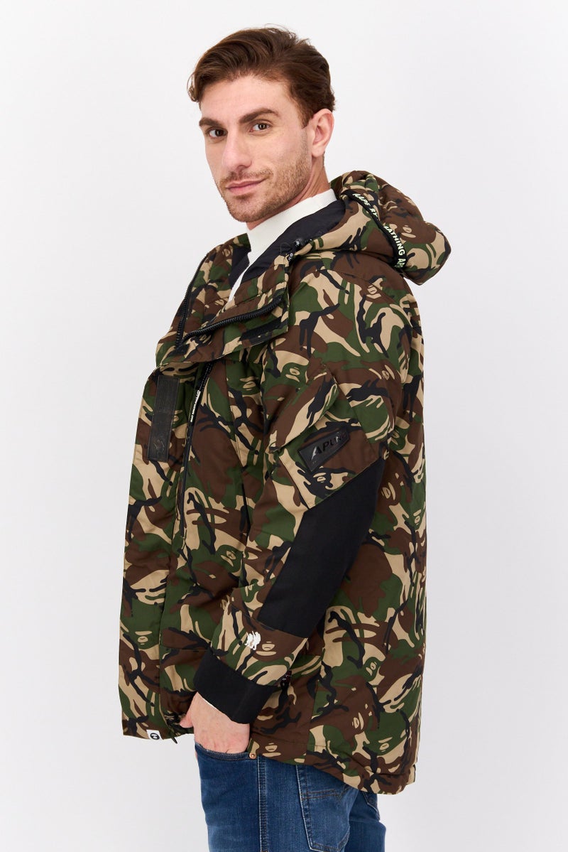 Aape By A Bathing Ape Men Camouflage Puffer Jacket, Olive Combo - Image 3
