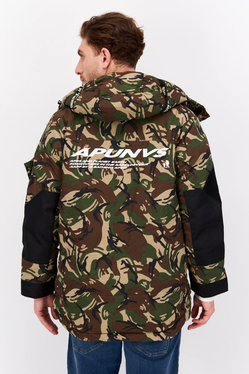 Aape By A Bathing Ape Men Camouflage Puffer Jacket, Olive Combo - Image 2