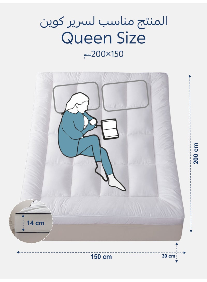 Donetella Queen Size Mattress Topper 150x200 cm – Brushed Microfiber Shell, 1500 GSM Down Alternative Fill, 14 cm Thick, Fits Up to 30 cm Deep - Image 3