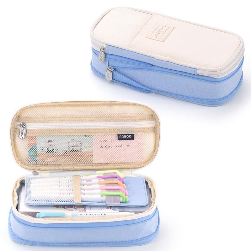 Macaron Color Splicing Large Capacity Pencil Case 596 light blue/beige