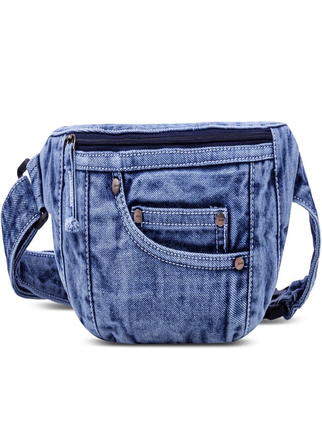ZAINTO® Premium Denim Fanny Pack | Upcycled Waist Bag for Men & Women | Adjustable Slim Chest Bag | Eco-Friendly Lightweight Jeans Waist Pouch (Style 1) - Image 1