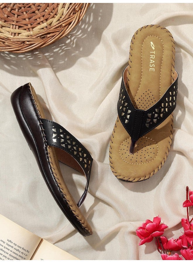 Trase شباشب ونعال نسائية من TRASE | حذاء دكتور أورثو المريح للنساء والفتيات | خفيف الوزن، نعل داخلي ناعم، مريح وأنيق | أحذية لمرضى السكري والعظام - أسود وذهبي، مقاس 7 المملكة المتحدة - Image 5