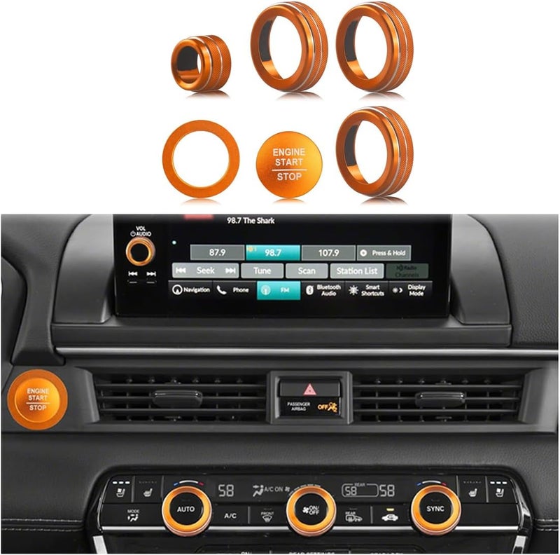 HDUFC Suitable for Honda Pilot 2023 2024 2025 Air Conditioning Control Volume Knob Adjustment Knob Cover, Start Button Cover/Ring, Car Interior Trim 6 Pieces/Set (Orange) - Image 1
