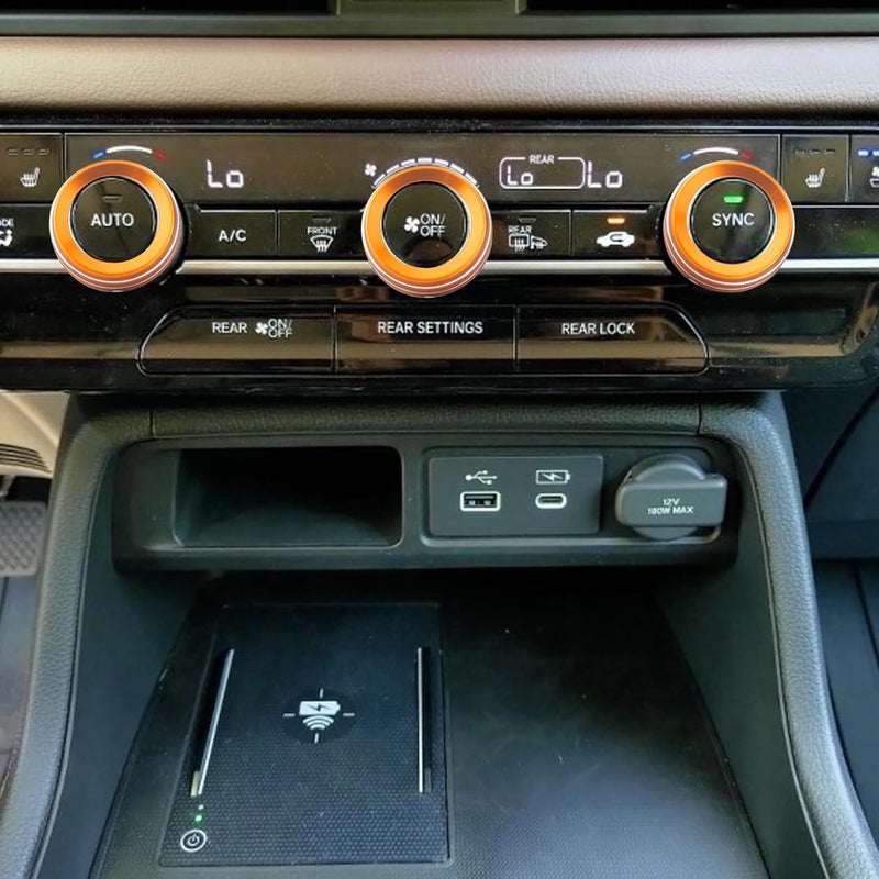 HDUFC Suitable for Honda Pilot 2023 2024 2025 Air Conditioning Control Volume Knob Adjustment Knob Cover, Start Button Cover/Ring, Car Interior Trim 6 Pieces/Set (Orange) - Image 2