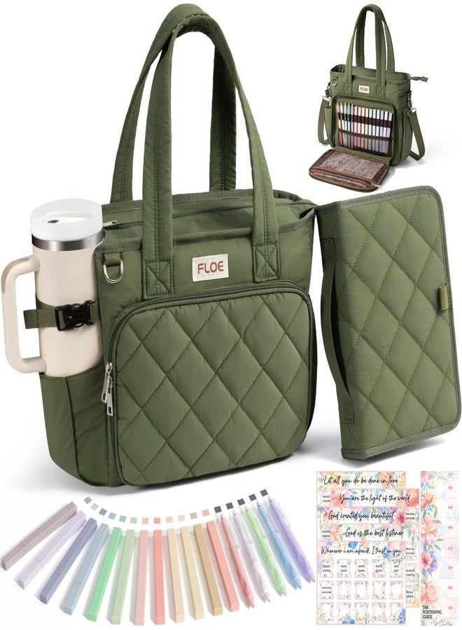 FLOE Large Bible Bag w/Bible Cover Case for Women, Puffer Bible Tote Bag Quilted Church Bag Book Carrying Case w/Shoulder Strap, Bible Study Supplies Journaling Kit Accessories Women Christian Easter Gift - Image 1