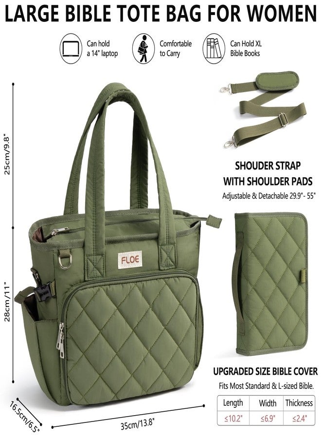 FLOE Large Bible Bag w/Bible Cover Case for Women, Puffer Bible Tote Bag Quilted Church Bag Book Carrying Case w/Shoulder Strap, Bible Study Supplies Journaling Kit Accessories Women Christian Easter Gift - Image 2