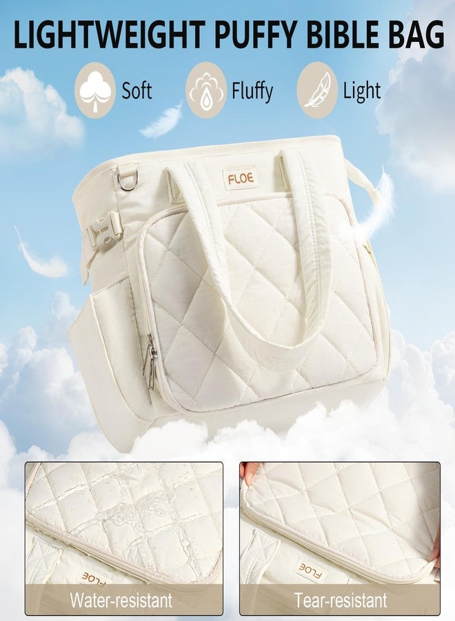 FLOE Large Bible Bag w/Bible Cover Case for Women, Puffer Bible Tote Bag Quilted Church Bag Book Carrying Case w/Shoulder Strap, Bible Study Supplies Journaling Kit Accessories Women Christian Easter Gift - Image 3