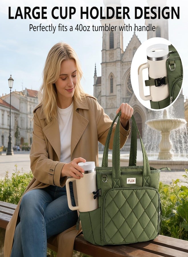FLOE Large Bible Bag w/Bible Cover Case for Women, Puffer Bible Tote Bag Quilted Church Bag Book Carrying Case w/Shoulder Strap, Bible Study Supplies Journaling Kit Accessories Women Christian Easter Gift - Image 5