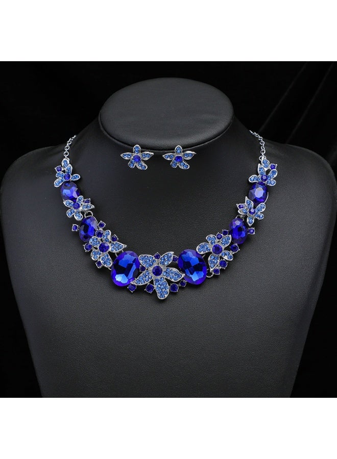 NIBEMINENT Exaggerated Vintage Gemstone Necklace and Earring Jewelry Set