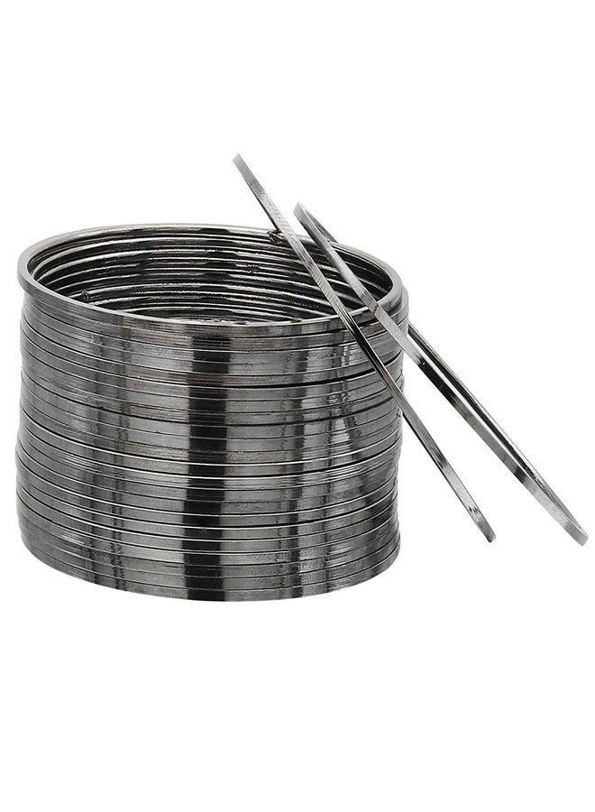Honbon® Traditional Metallic Oxidised Plated Plain Metal Bangles Set for Women & Girls Latest Stylish Slim Bangle Kade Simple Chudiya Casual & Work Wear Churi/Chudi (2.2) - Image 3