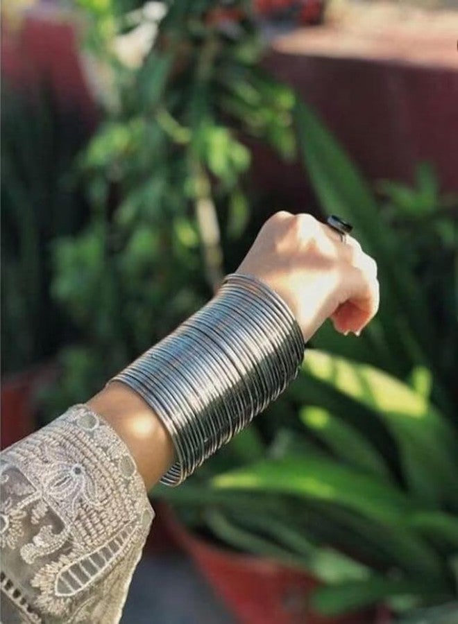 Honbon® Traditional Metallic Oxidised Plated Plain Metal Bangles Set for Women & Girls Latest Stylish Slim Bangle Kade Simple Chudiya Casual & Work Wear Churi/Chudi (2.2) - Image 5