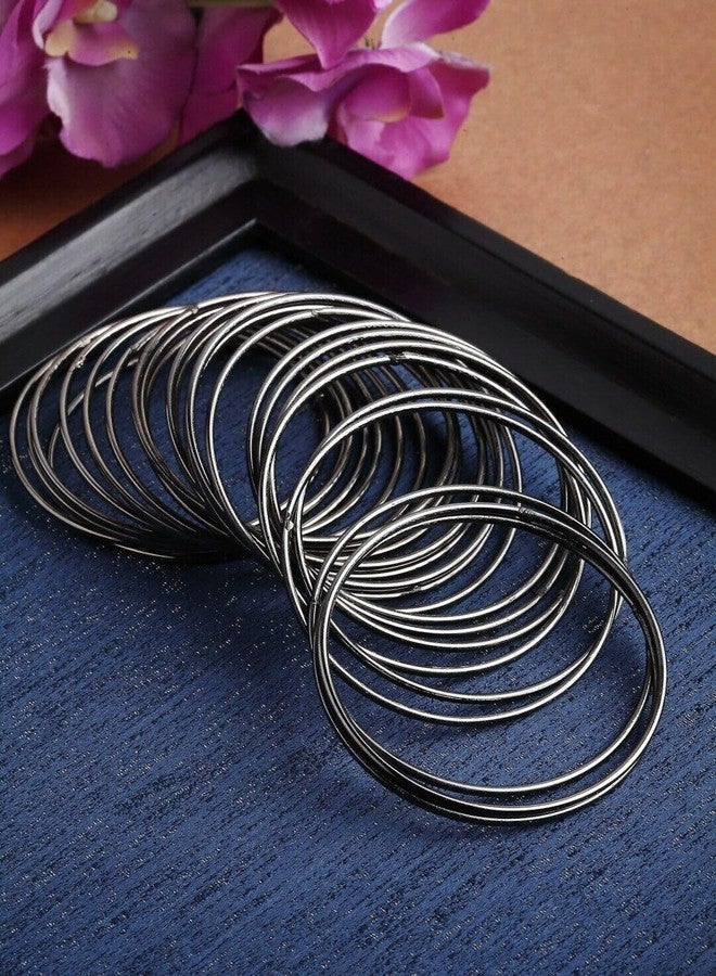 Honbon® Traditional Metallic Oxidised Plated Plain Metal Bangles Set for Women & Girls Latest Stylish Slim Bangle Kade Simple Chudiya Casual & Work Wear Churi/Chudi (2.2) - Image 4