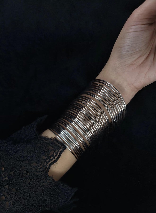 Honbon® Traditional Metallic Oxidised Plated Plain Metal Bangles Set for Women & Girls Latest Stylish Slim Bangle Kade Simple Chudiya Casual & Work Wear Churi/Chudi (2.2) - Image 2