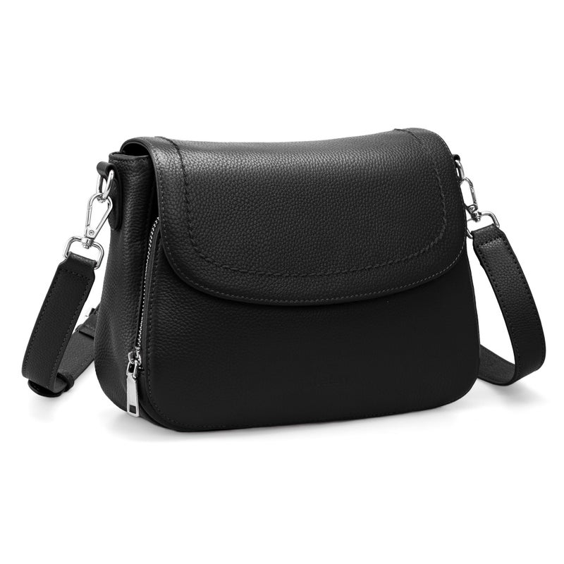 befen Black Genuine Leather Crossbody Bags for Women Medium Womens Saddle Bag Cross Body Purse with Built in RFID Blocking Wallet - Image 1