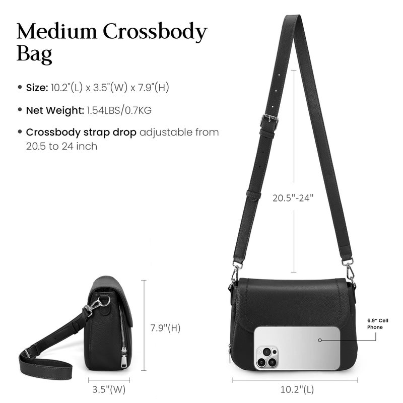 befen Black Genuine Leather Crossbody Bags for Women Medium Womens Saddle Bag Cross Body Purse with Built in RFID Blocking Wallet - Image 5