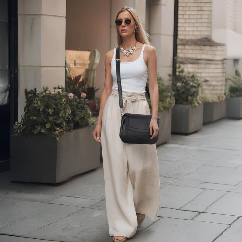 befen Black Genuine Leather Crossbody Bags for Women Medium Womens Saddle Bag Cross Body Purse with Built in RFID Blocking Wallet - Image 2