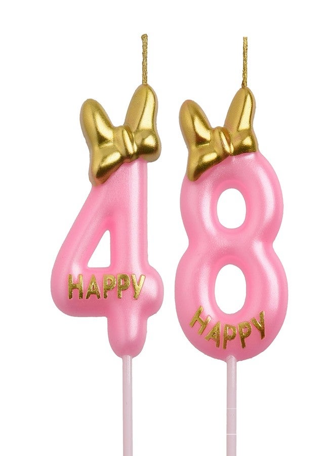 AOOLADA 48th 84th Birthday Candles, Pink 84 48 Year Old Cake Topper Cute Number Birthday Candles, Birthday Party Decorations Gifts - Image 1