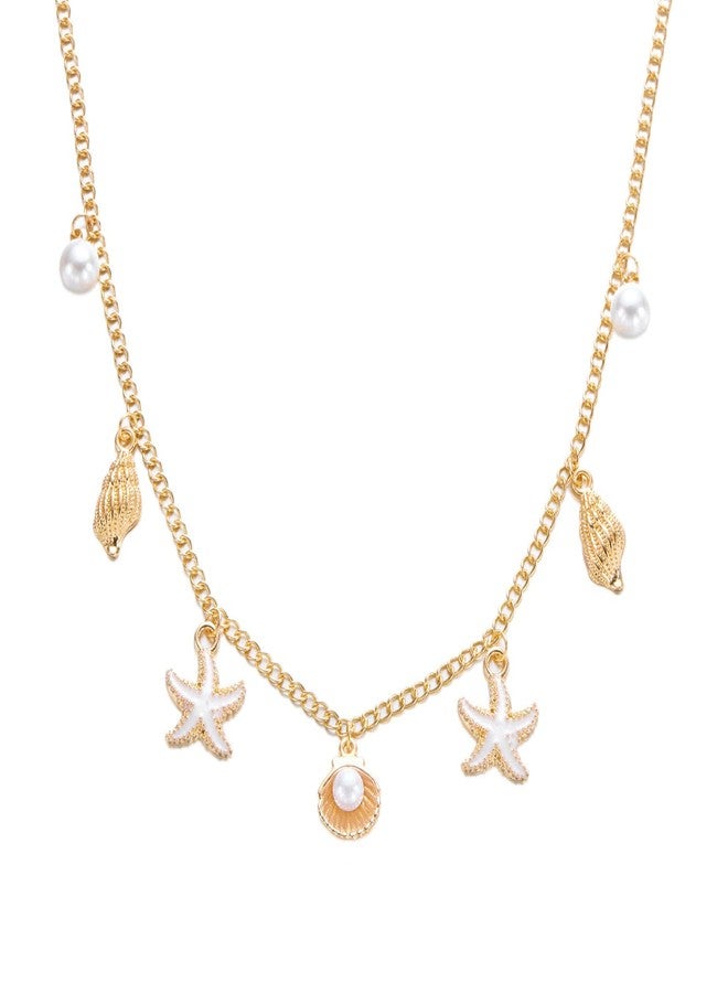 Aeenioy Shell Necklace for Women, Beach Jewellery with Starfish and Seashell Pendants, Boho Stylish Chains for Women, Aesthetic Gifts for Girls, Gold Layered Necklace for Daily and Special Occasions - Image 1