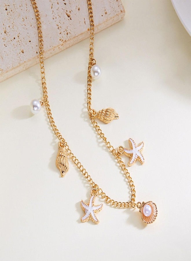 Aeenioy Shell Necklace for Women, Beach Jewellery with Starfish and Seashell Pendants, Boho Stylish Chains for Women, Aesthetic Gifts for Girls, Gold Layered Necklace for Daily and Special Occasions - Image 3