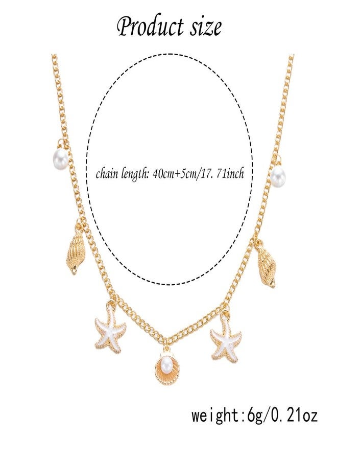 Aeenioy Shell Necklace for Women, Beach Jewellery with Starfish and Seashell Pendants, Boho Stylish Chains for Women, Aesthetic Gifts for Girls, Gold Layered Necklace for Daily and Special Occasions - Image 2