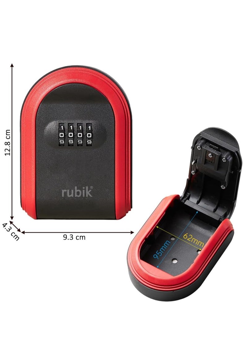 Rubik Key Storage Safe Box, Wall Mounted 4 Digits Combination Lock Box for Outdoor and Indoor Home Hotel Office (Red)  - Image 2