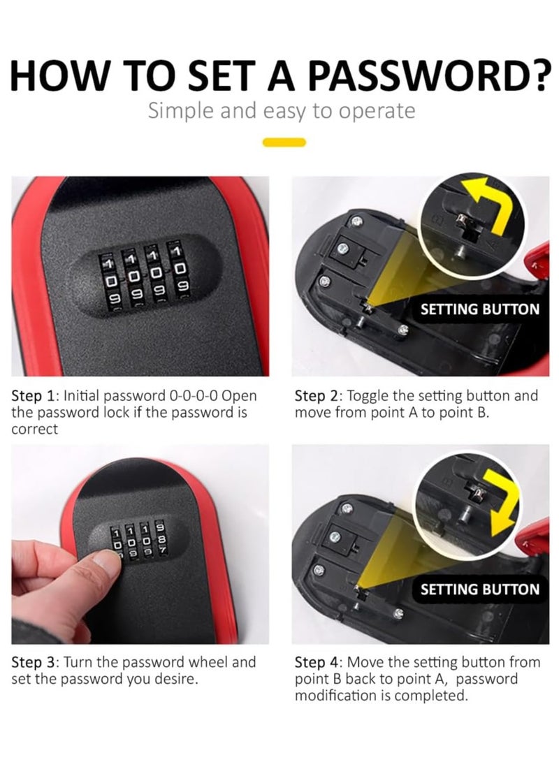 Rubik Key Storage Safe Box, Wall Mounted 4 Digits Combination Lock Box for Outdoor and Indoor Home Hotel Office (Red)  - Image 3