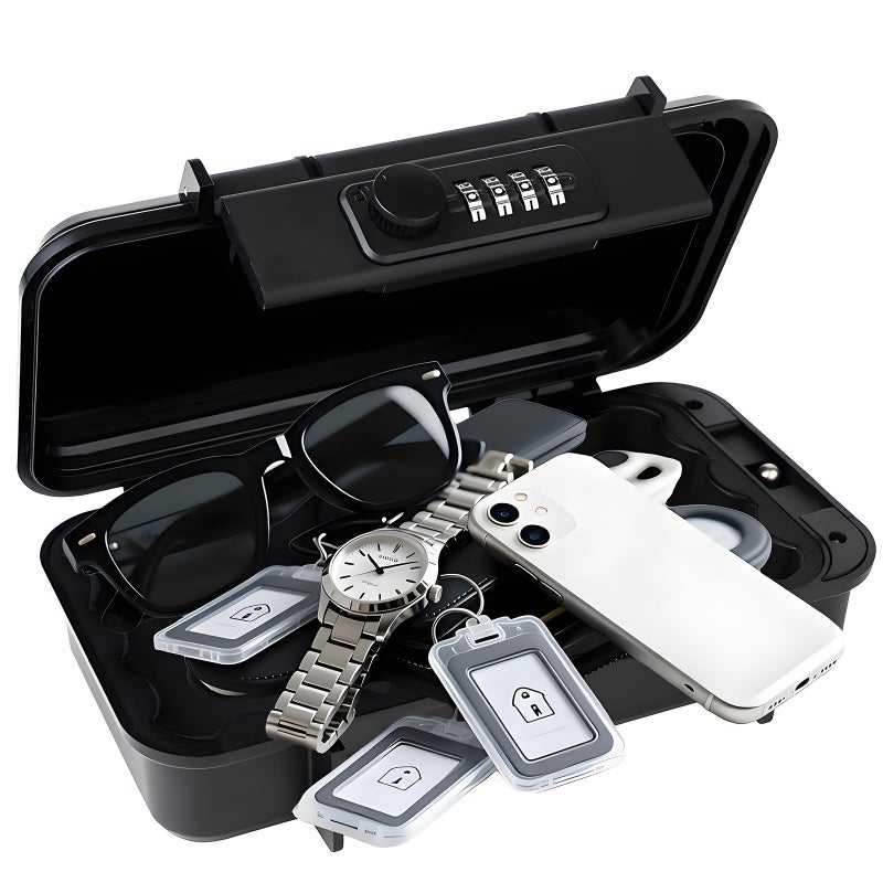 Outdoor Beach Portable Safe Box With Lock Travel Key Watch Mobile Phone Storage Case Large Capacity Detachable Steel Wire Rope Black - Image 1