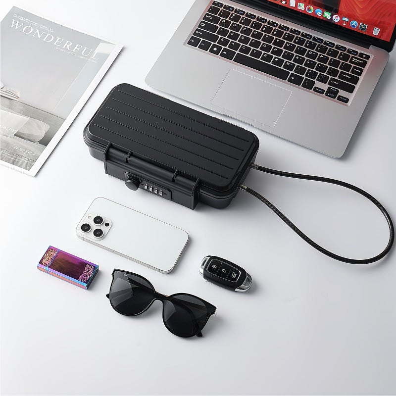 Outdoor Beach Portable Safe Box With Lock Travel Key Watch Mobile Phone Storage Case Large Capacity Detachable Steel Wire Rope Black - Image 3