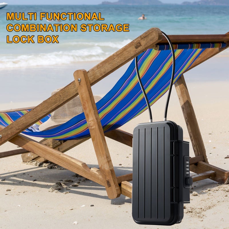 Outdoor Beach Portable Safe Box With Lock Travel Key Watch Mobile Phone Storage Case Large Capacity Detachable Steel Wire Rope Black - Image 4