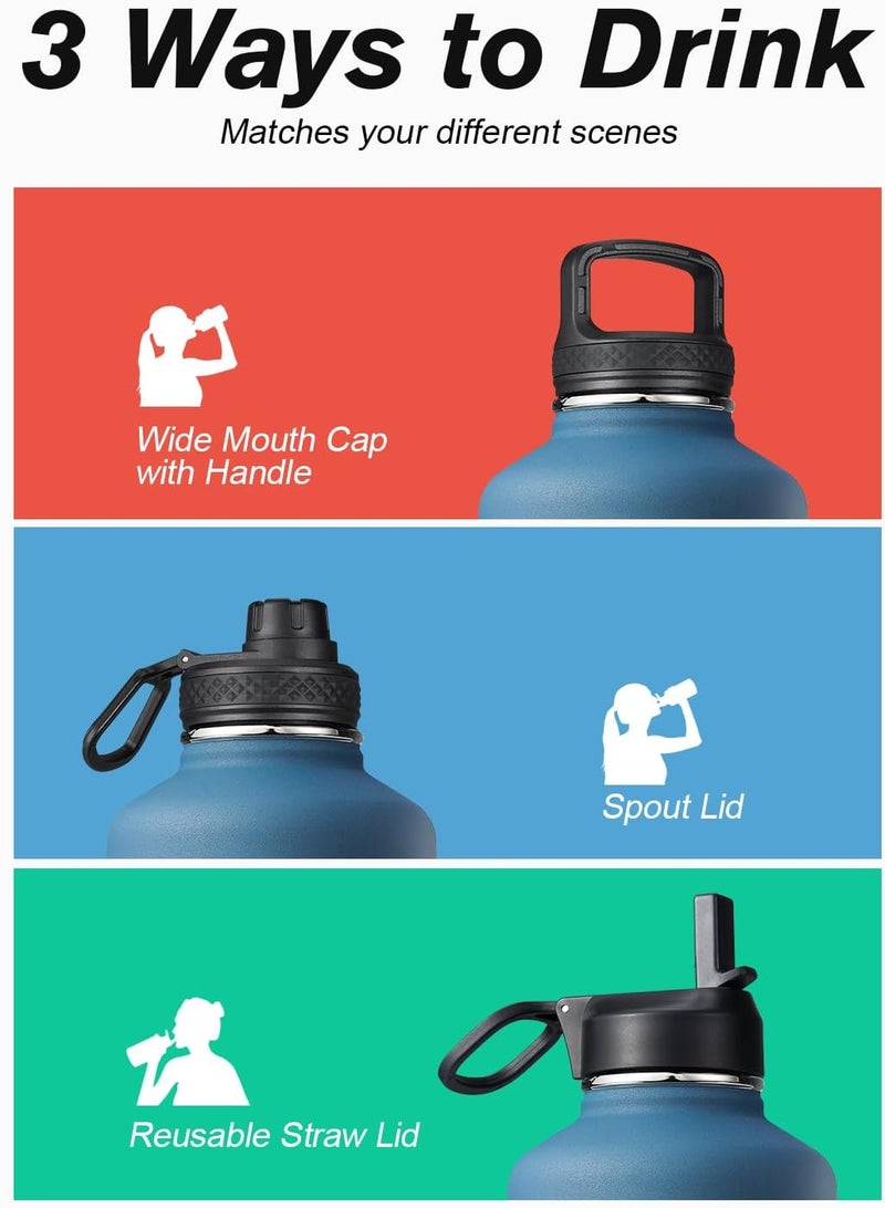 Coolflask Water Bottle Insulated with Straw & 3 Lids, Large Metal Stainless Steel Wide Mouth Water Jug, BPA-Free Keep Cold 48H Hot 24H, 1.9 Liters, Samurai Cyan - Image 5