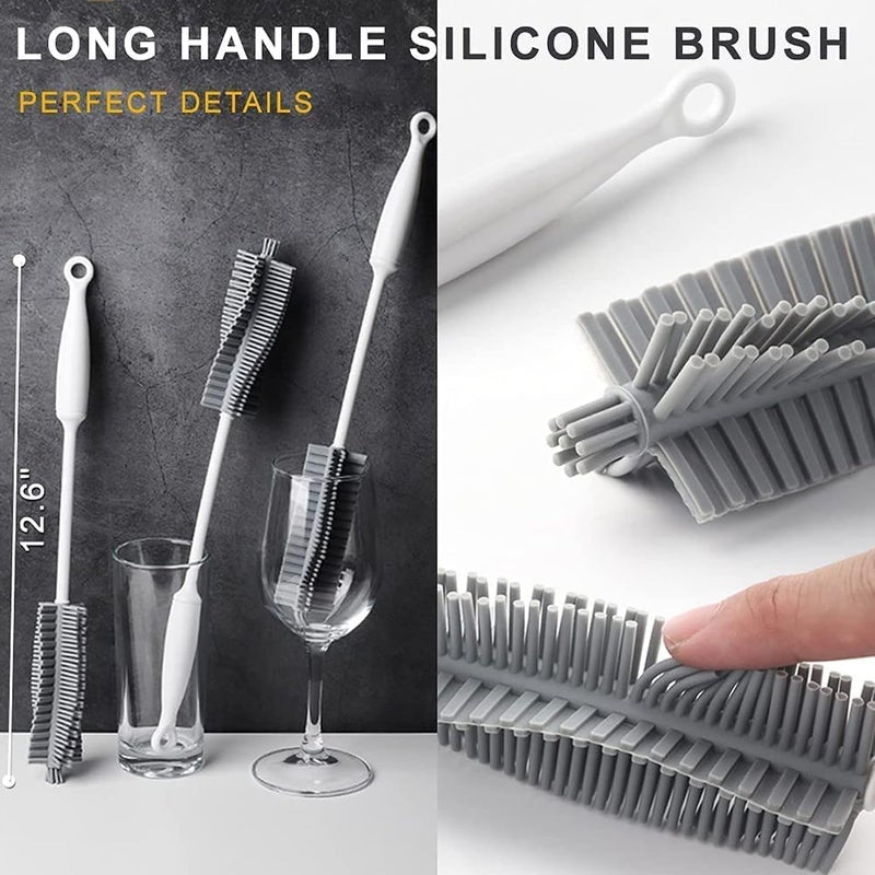 Sulfar Bottle Cleaning Brush Set, Long Handle Silicone Cleaner Brushes, Thermos Lid Cup Brush, Drinking Straw Brush for Cleaning Baby Bottles, Narrow Neck Bottle, Sport Water Bottle 3pcs - Image 3