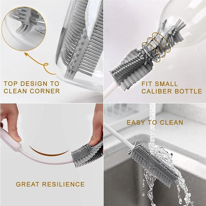 Sulfar Bottle Cleaning Brush Set, Long Handle Silicone Cleaner Brushes, Thermos Lid Cup Brush, Drinking Straw Brush for Cleaning Baby Bottles, Narrow Neck Bottle, Sport Water Bottle 3pcs - Image 4