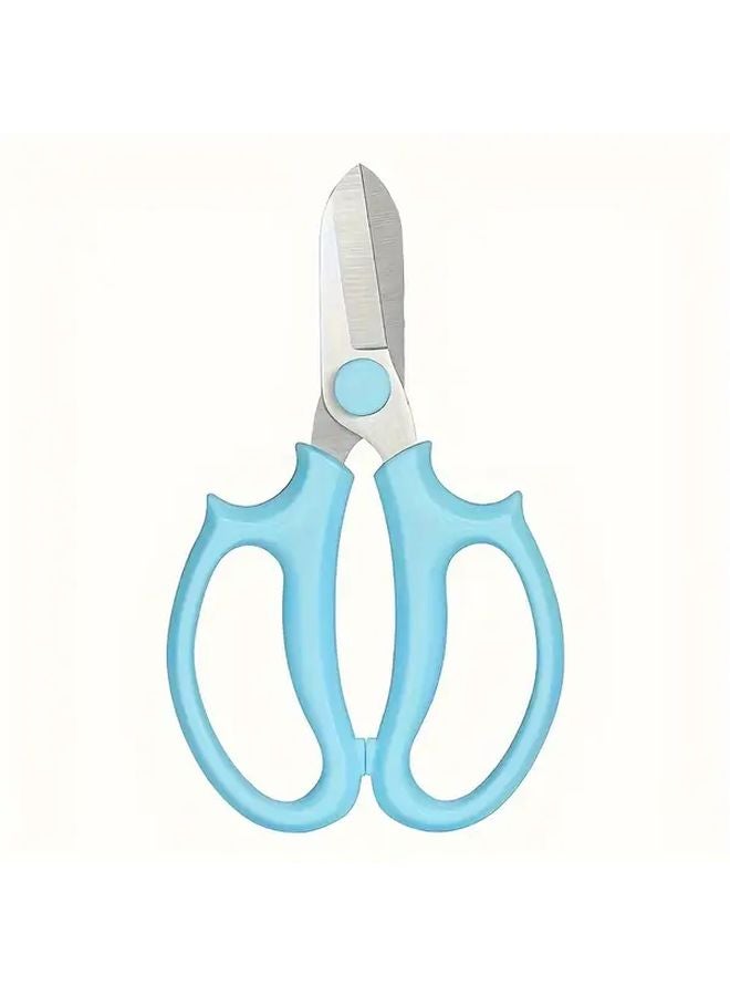 Blue Stainless Steel Garden Scissors Wide Blade Manual for Floral Arrangements and Pruning - Image 1