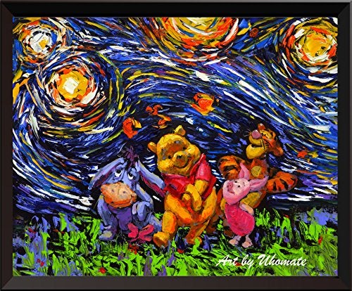 Uhomate Winnie The Pooh Winnie Pooh Inspired Vincent Van Gogh Starry Night Posters Home Canvas Wall Art Nursery Decor Living Room Wall Decor A014 (8X10) - Image 1
