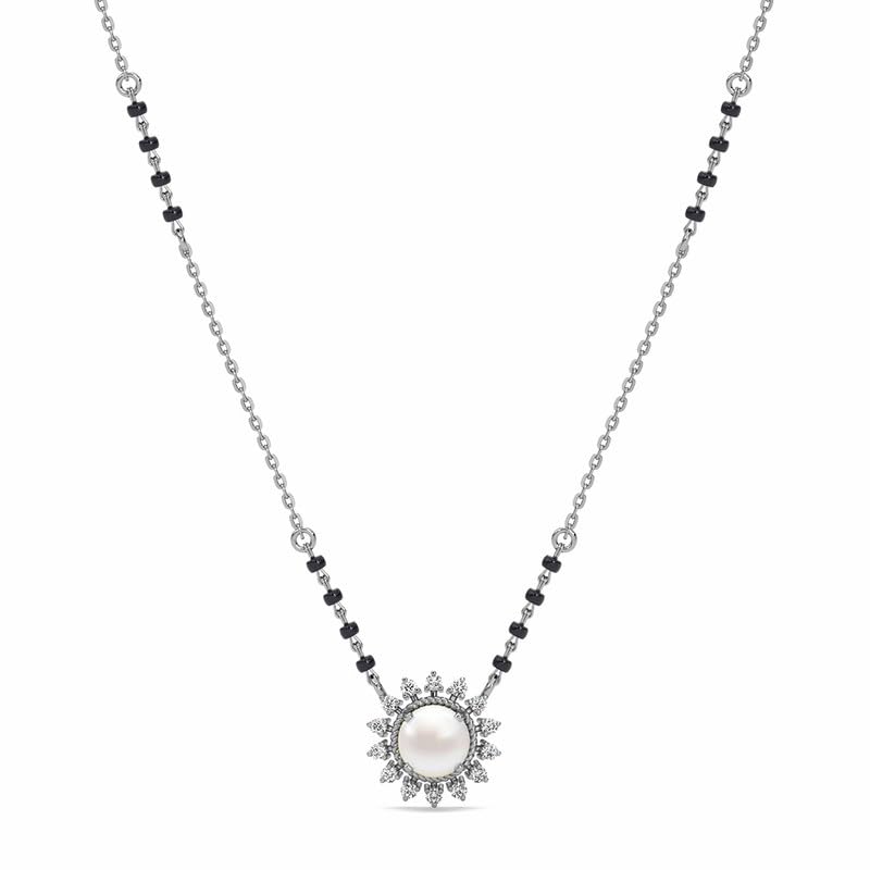 Clara 925 Sterling Silver Naisha Pearl Mangalsutra Tanmaniya Pendant With Black Beads Chain | Platinum Plated, Swiss Zirconia |Gift for Women - Image 1