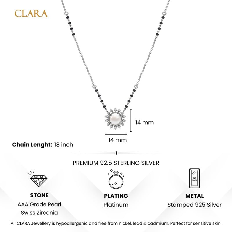 Clara 925 Sterling Silver Naisha Pearl Mangalsutra Tanmaniya Pendant With Black Beads Chain | Platinum Plated, Swiss Zirconia |Gift for Women - Image 5
