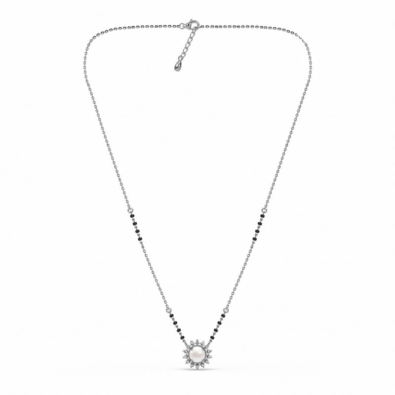 Clara 925 Sterling Silver Naisha Pearl Mangalsutra Tanmaniya Pendant With Black Beads Chain | Platinum Plated, Swiss Zirconia |Gift for Women - Image 4